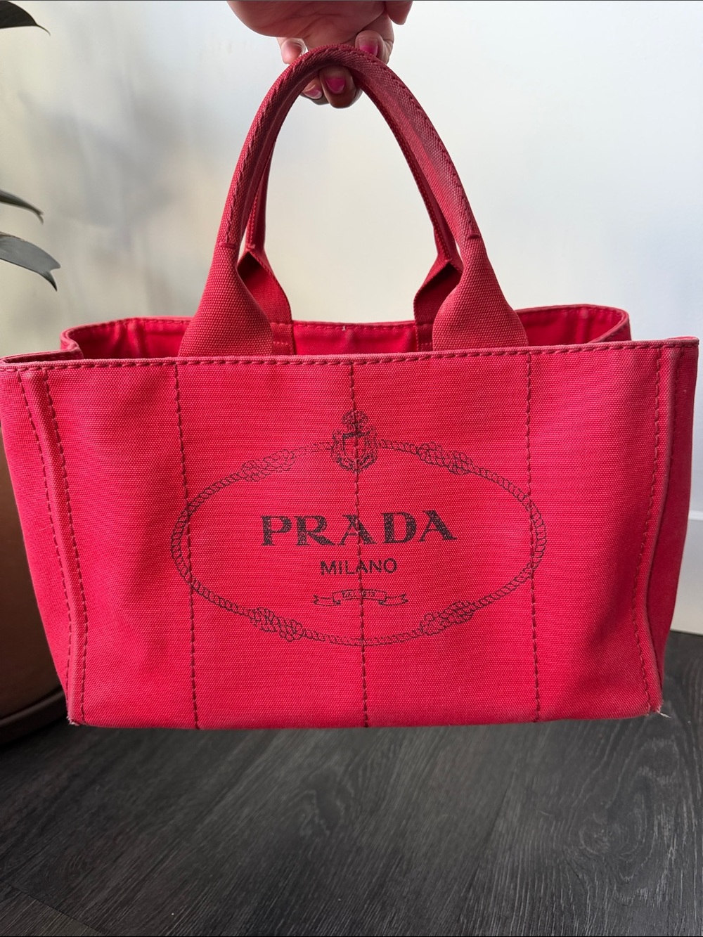 Prada Canapa Red Canvas Tote Bag